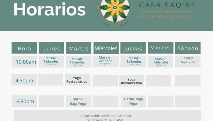 Horarios de clases de Yoga